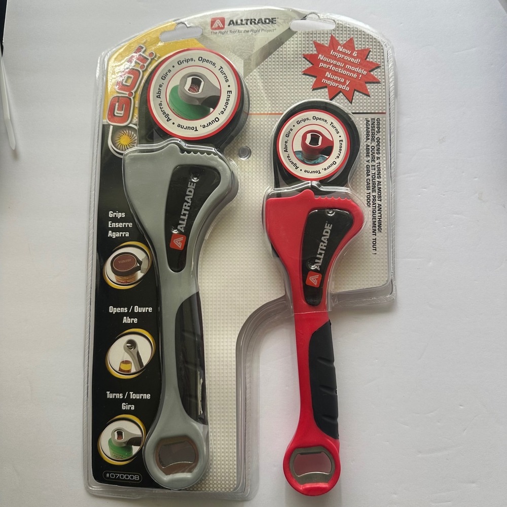 Alltrade GOT 2 Piece Strap Wrench Set Rubber Jar Opener Tool Grey Red 070008